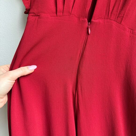 Reformation Red Deep V Straight Wide Leg Short Sleeve Party One Piece Size 0 XS - Picture 5 of 10